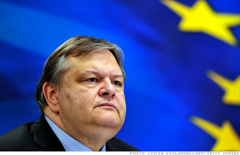 Greece's Finance Minister Evangelos Venizelos at a press conference following a meeting of euro area finance ministers on the nation's 130 billion euro bailout.