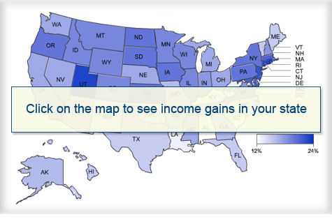 Click on the economic mobility map to see income gains in your state