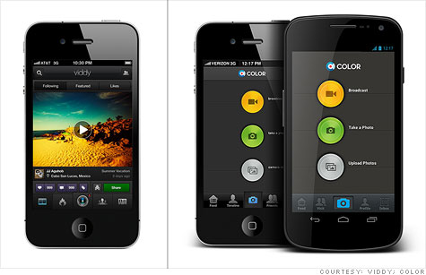 Color (left) and Viddy are two contenders in the crowded video-sharing app field.