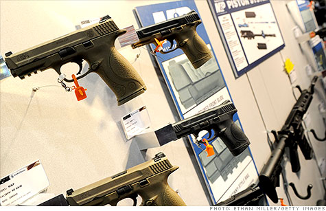 Smith & Wesson stock surged after gun maker reports strong earnings, driven by sales of compact polymer guns.