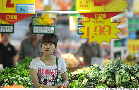 China's annual inflation rate fell to TK% in June, as food prices fell.