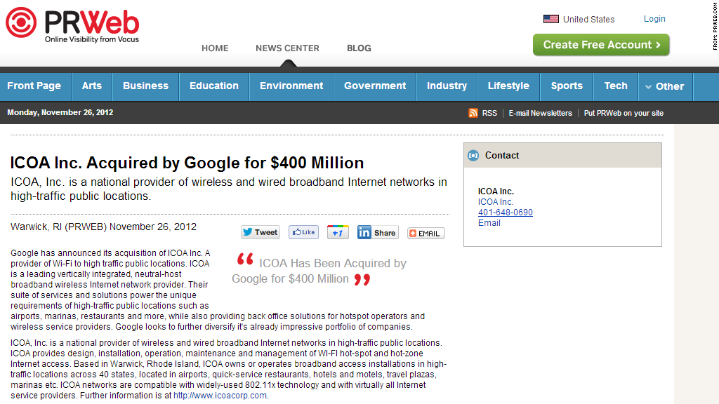 Google's 400 million Icoa WiFi buy a hoax