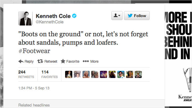 Kenneth Cole's tweet on Syria sparks outrage
