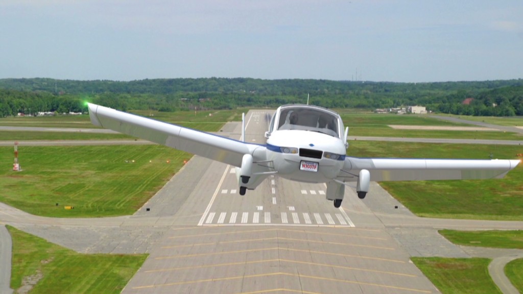 The flying car takes off