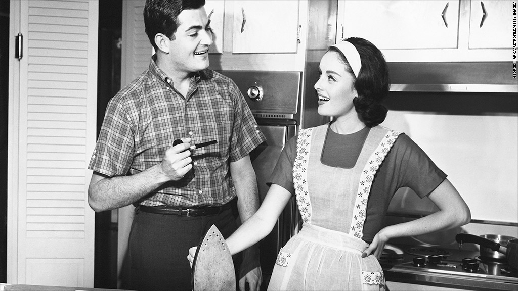 vintage couple ironing