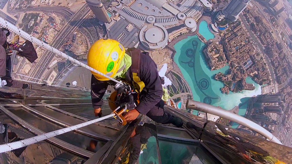 Washing windows on the tallest building