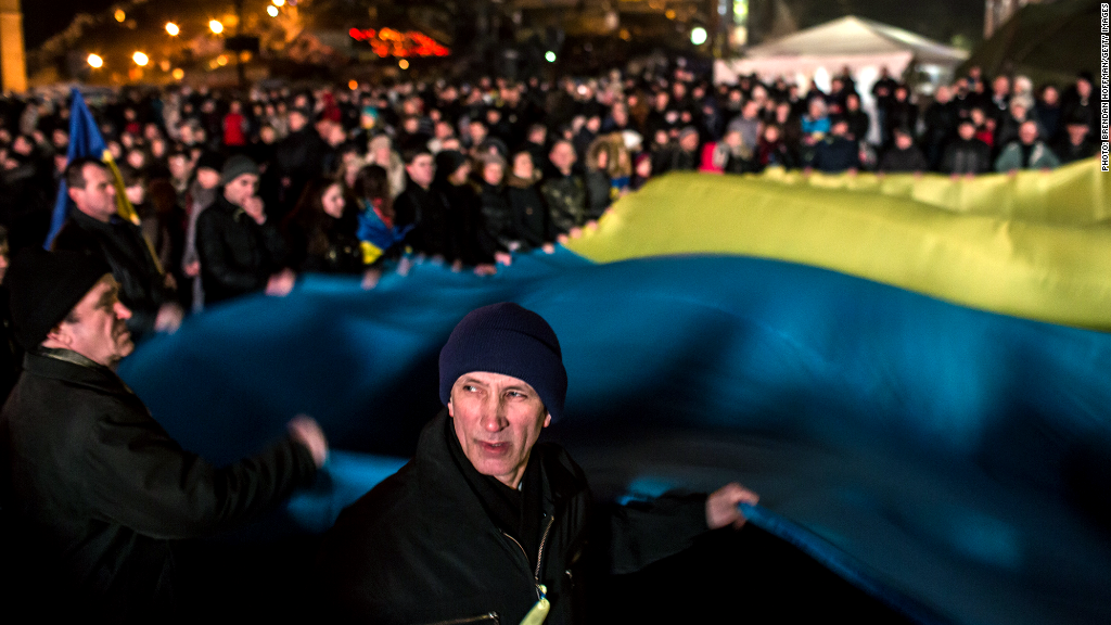 ukraine protest large flag