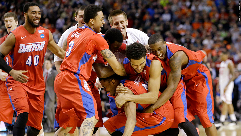 ncaa dayton win celebration