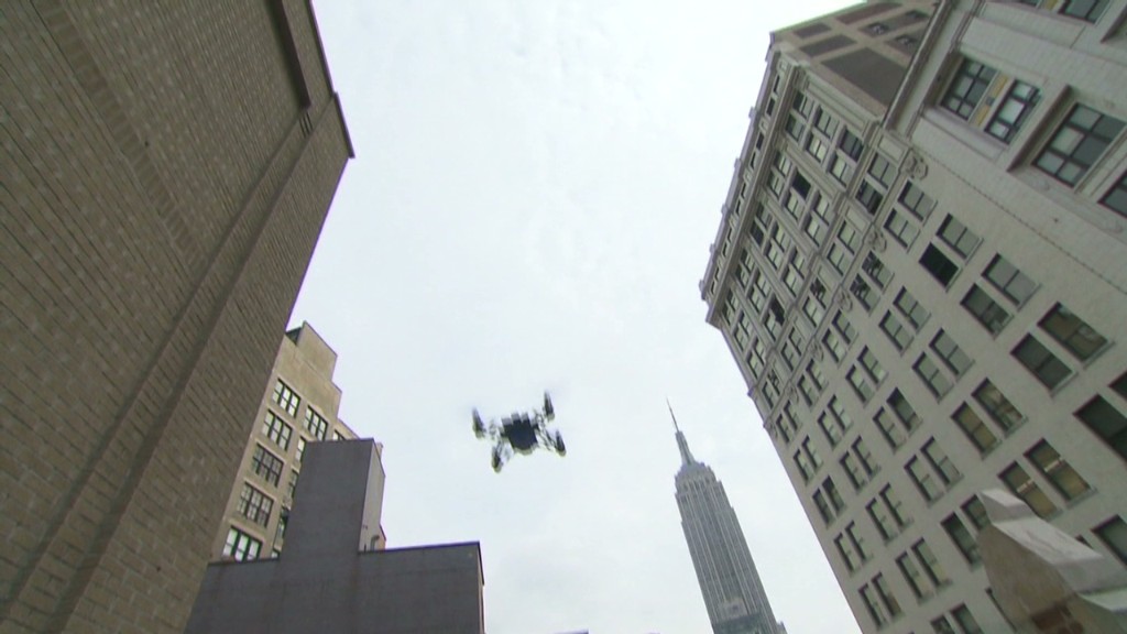 Flying mini, jumping drones over Manhattan
