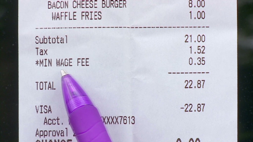 Diner adds 35 cents to bills for minimum wage