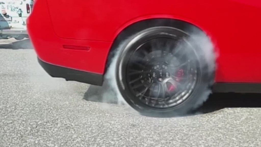 Burning rubber in a 707-hp muscle car