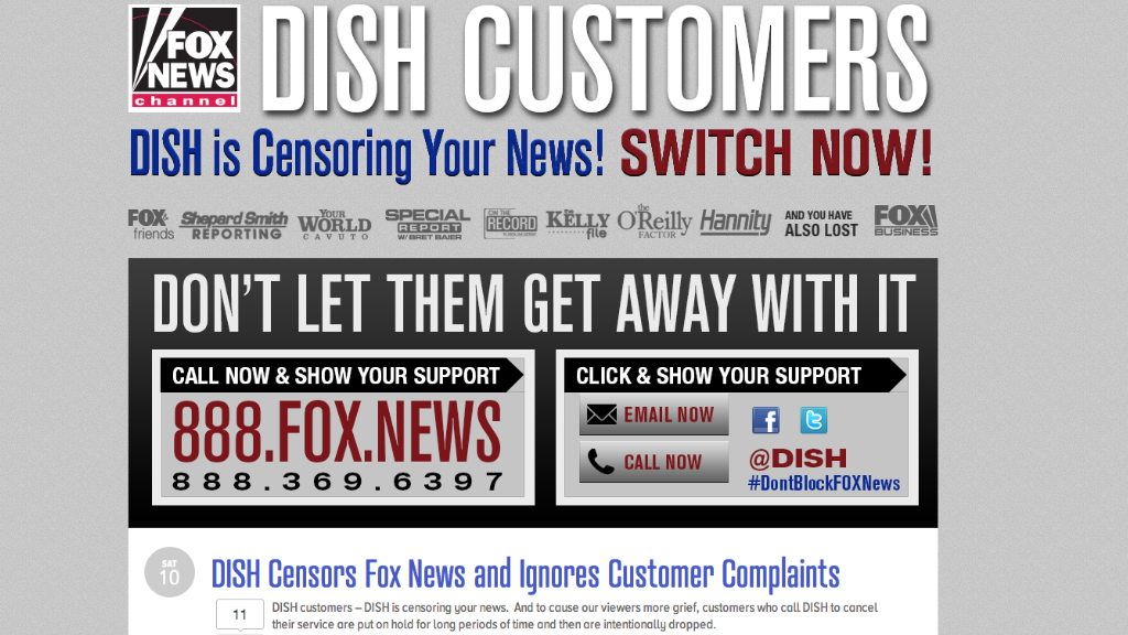 Fox says Dish is 'censoring' the news as blackout drags on