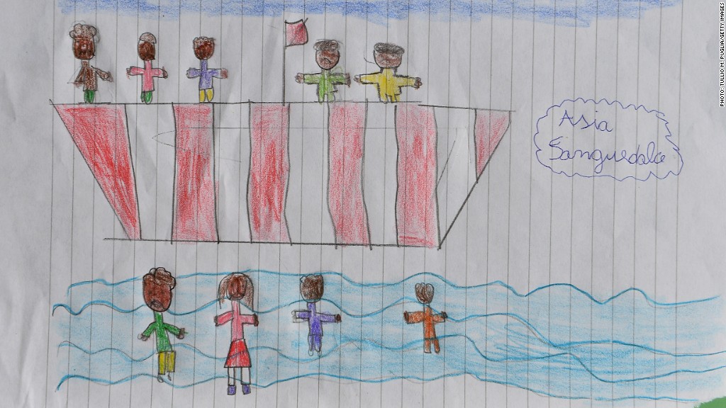 migrants drawing children