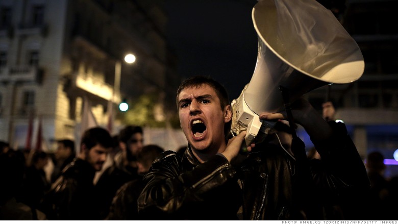 greece protester megaphone