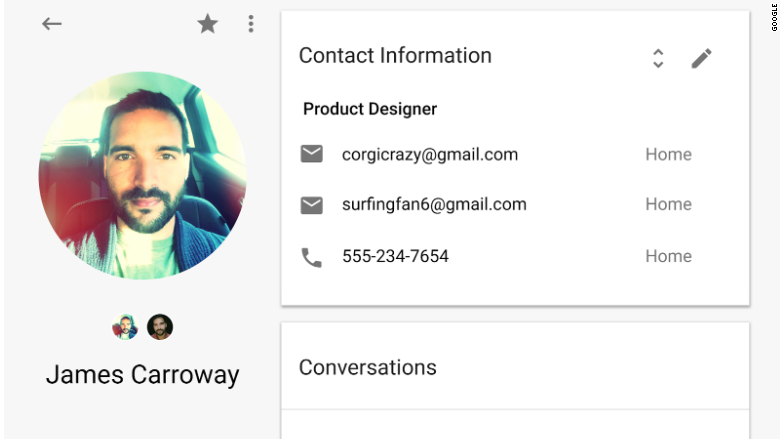 google contacts preview card