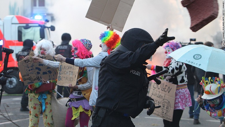 ecb protest clown