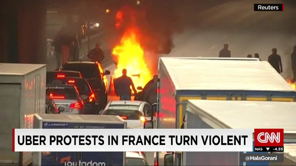 Uber protests in France turn violent