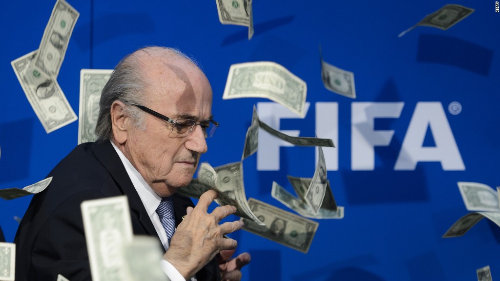 FIFA's Sepp Blatter showered with money, literally