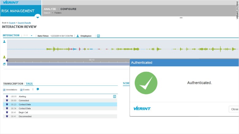 Verint Systems call in screen