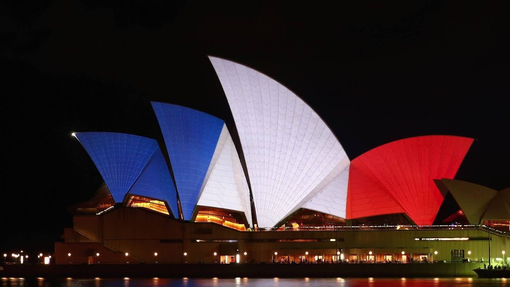 Landmarks turn blue, white and red in support for Paris