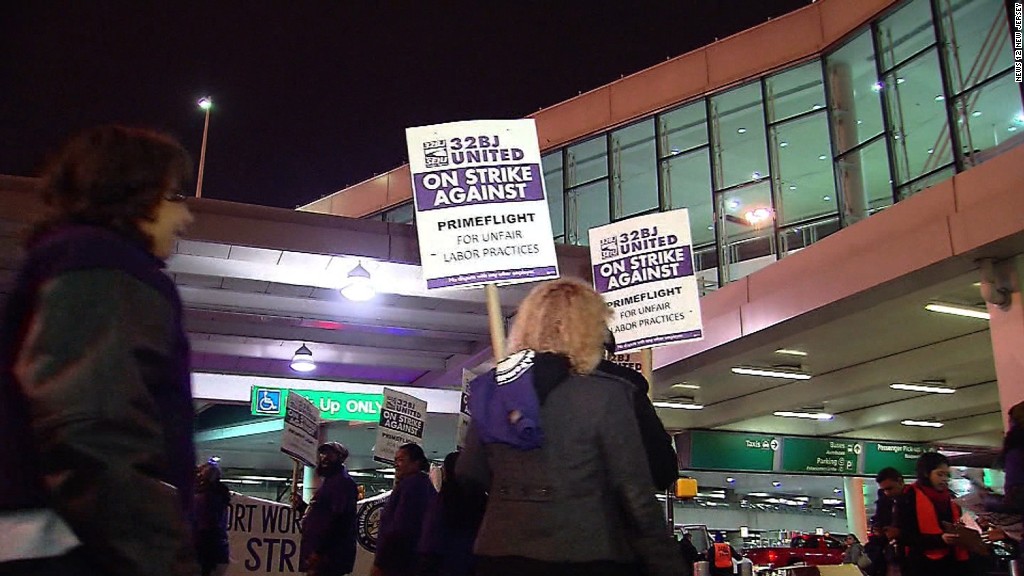 Airport workers strike for higher wages