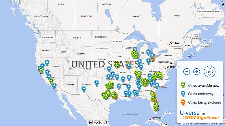 AT&T gigapower internet map