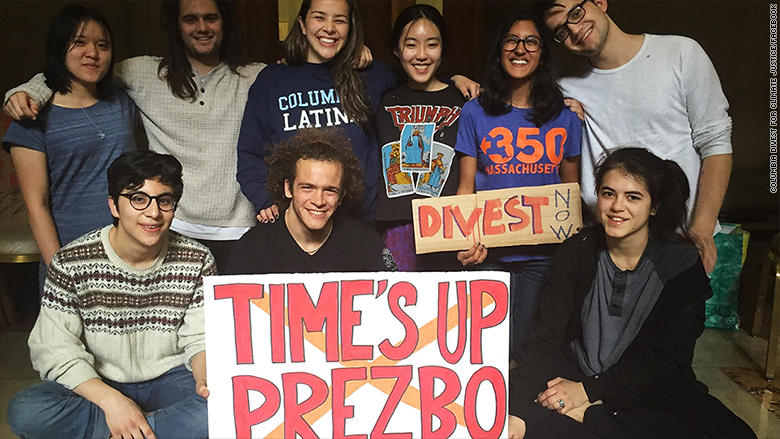 columbia university students fossil fuel protest facebook