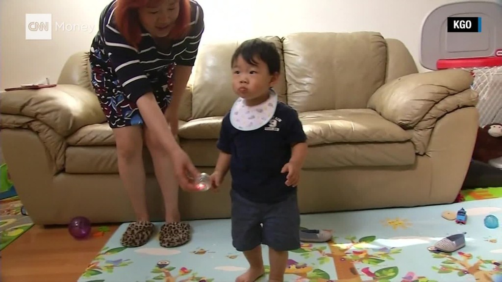 A security robot tackles toddler