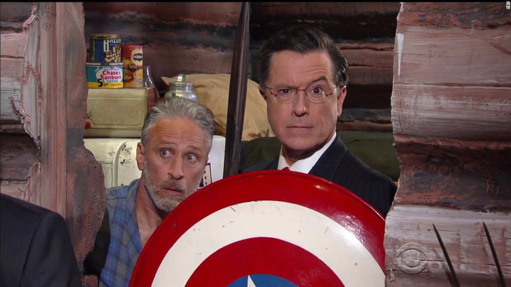 Jon Stewart and Colbert persona appear on 'Late Show'