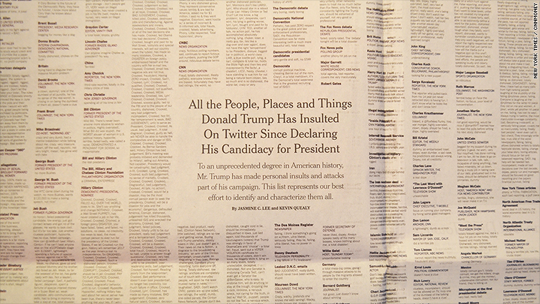 Donald Trump Insults Take Up Two Full Pages In The New York Times