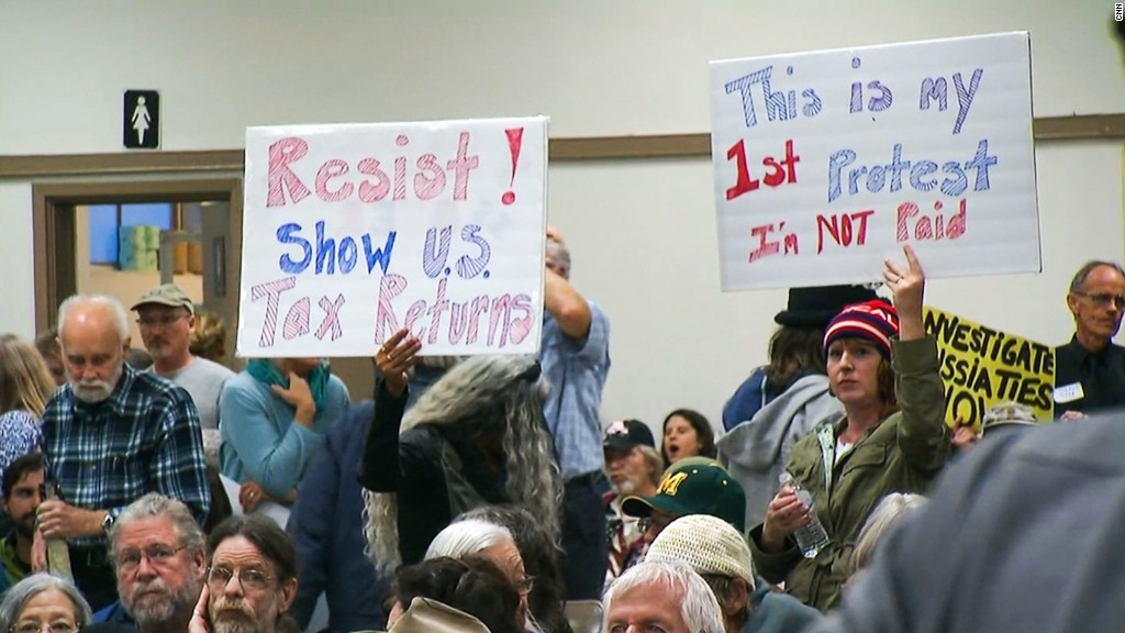 Town halls demand Trump's tax returns