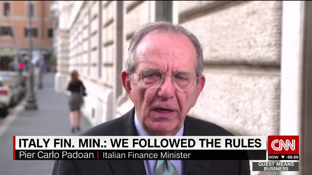 Italy's Finance Minster defends bank bailout