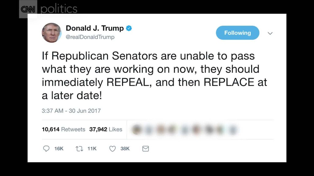 Trump reverses health care tactics with a tweet