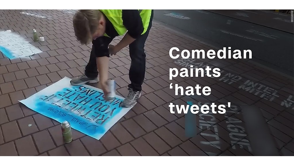 Comedian spray-paints hateful tweets outside Twitter's office