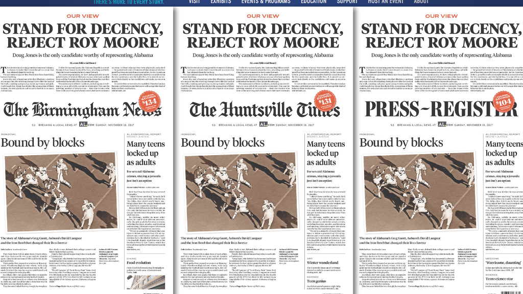 Alabama papers urge voters to 'reject Roy Moore'
