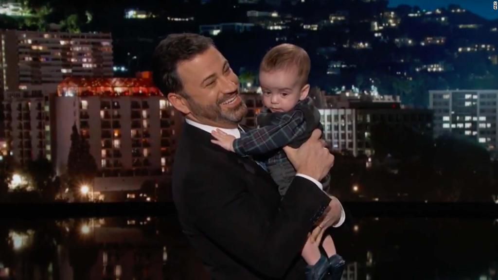 Kimmel brings son on show, gets emotional