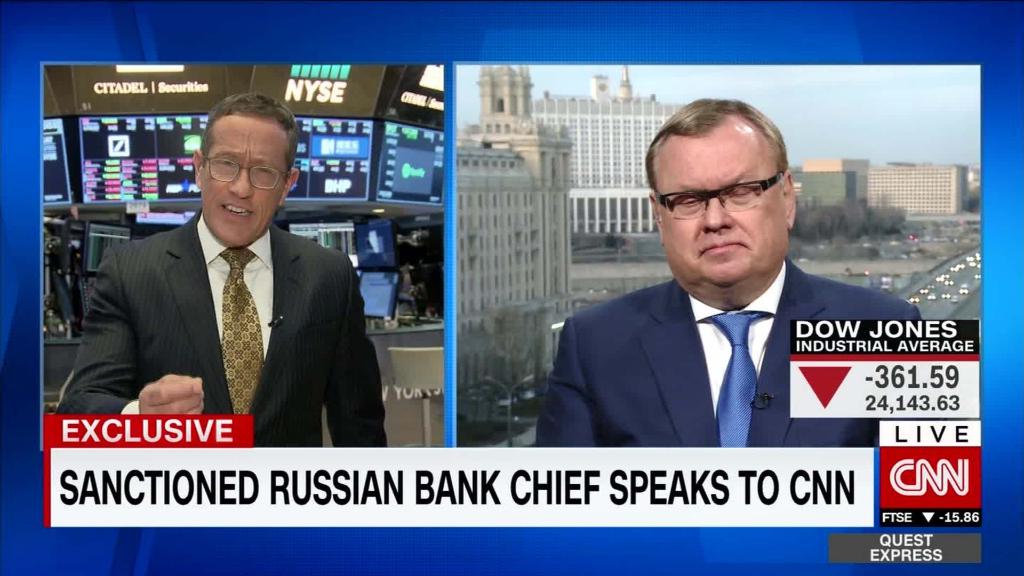 Russian banker Andrey Kostin responds to sanctions