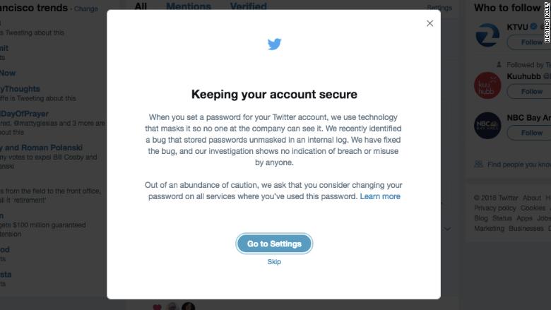 Twitter password warning