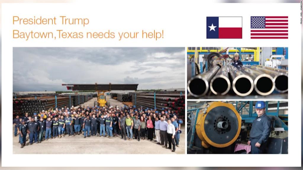 Steel pipe factory workers send Trump postcard pleas
