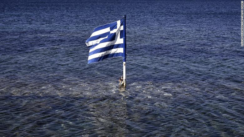 greek flag floating sea