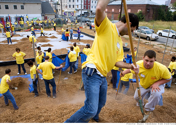 Volunteers clean-up and prepare for a KaBoom! playground at the Alliance for Progress Charter School in Philadelphia, October 2007